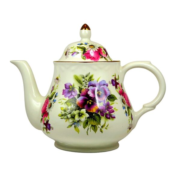 Arthur Wood & Son Other - Arthur Wood & Son Teapot 6452 Floral Pansies & Roses Staffordshire Vintage